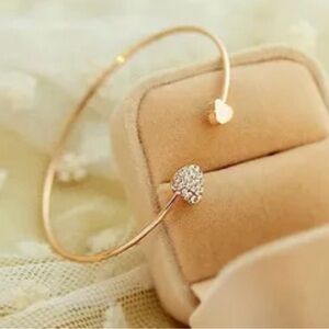 Gold Tone Open Heart Cuff Bracelet with Pave Zirconia Crystal Heart | NWT